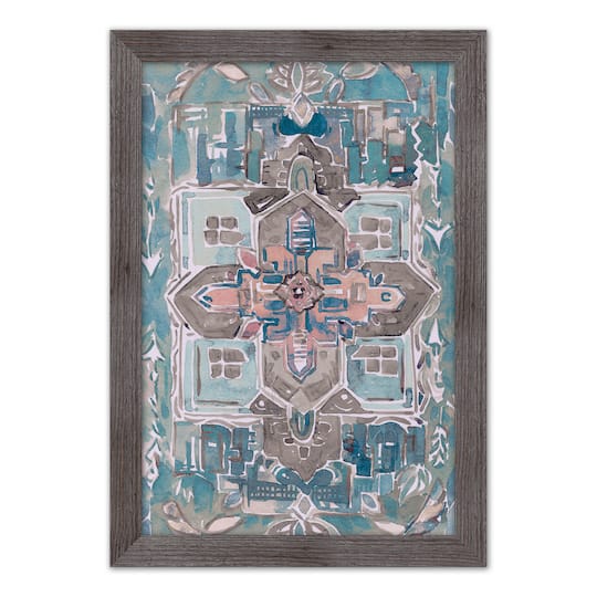 Blue Rug Pattern 20" x 30" Western Gray Framed Print